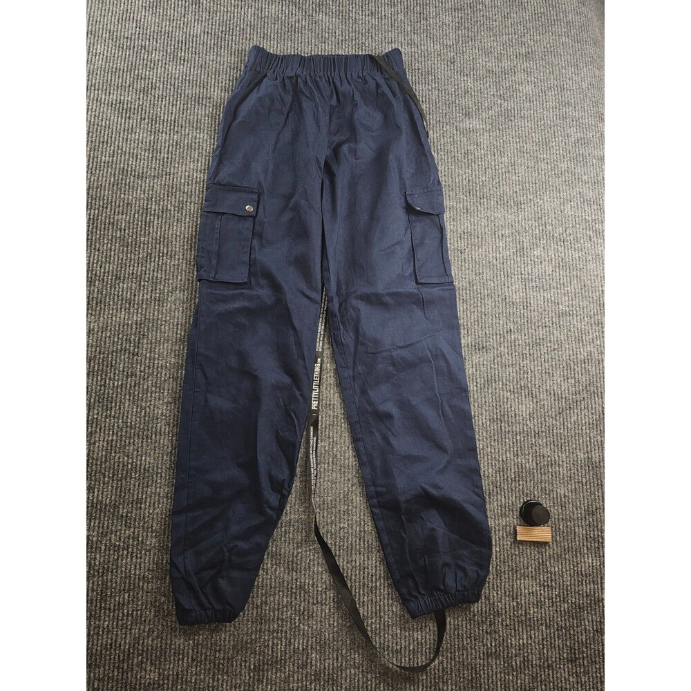 NEW! Pretty Little Thing blue pull on cargo jogger pants size US 4